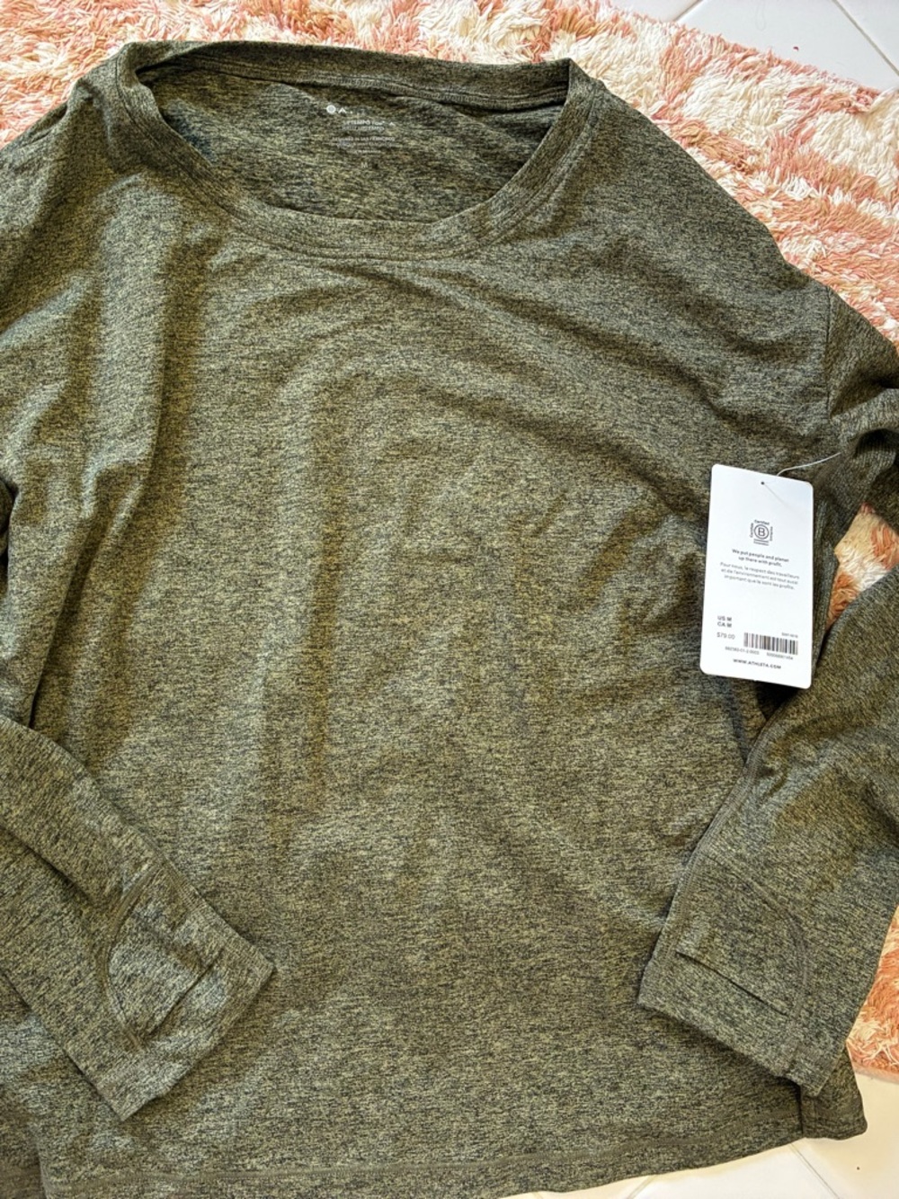 Athleta Uptempo Women's Long Sleeve Heathered Olive Green Tee